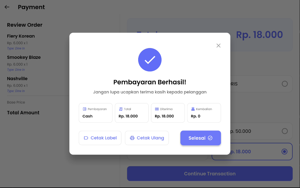 Dialog Pembayaran Berhasil