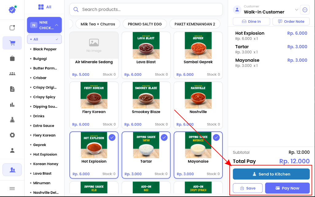Tombol Simpan Pesanan pada Keranjang POS