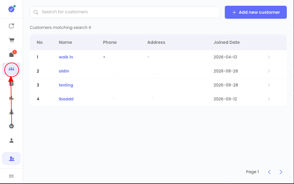 Daftar Pelanggan di Menu Customer