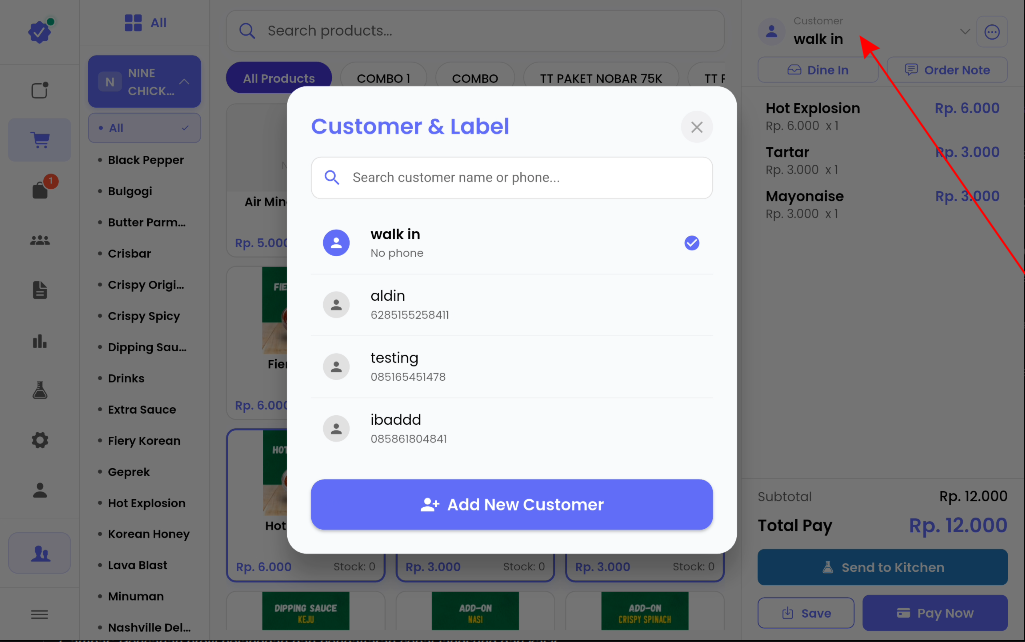 Memilih Member di Layar Kasir