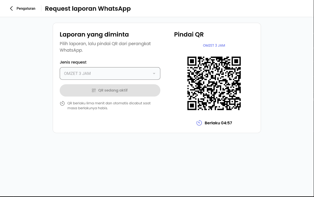 Fitur QR Request Laporan WhatsApp