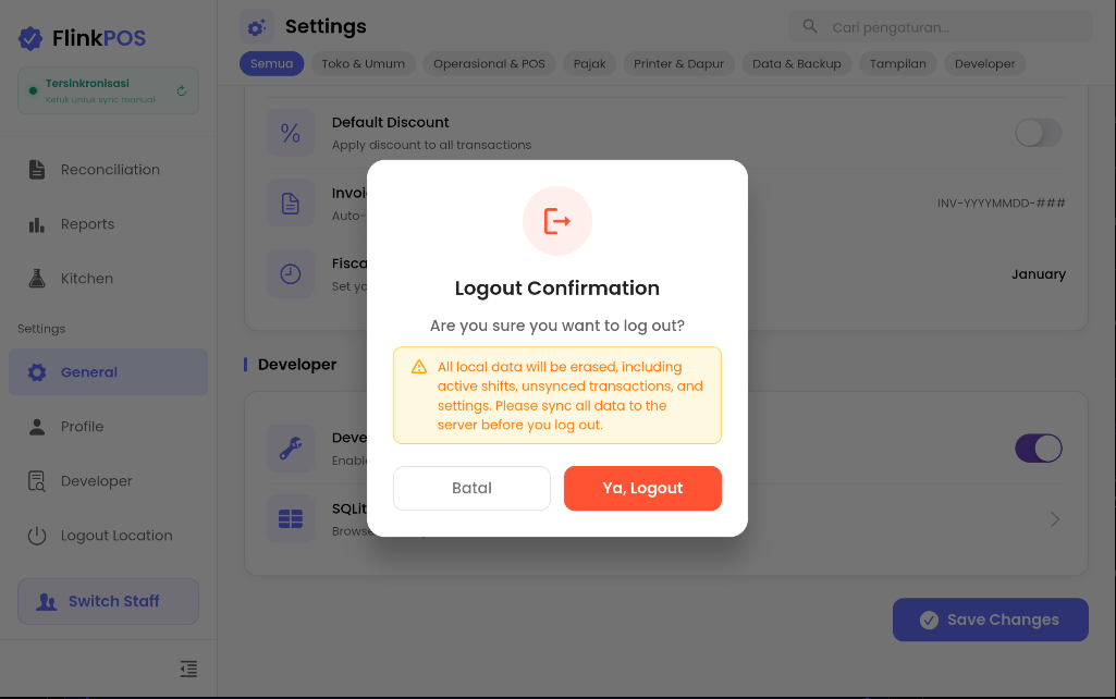 Dialog Peringatan Logout Lokasi